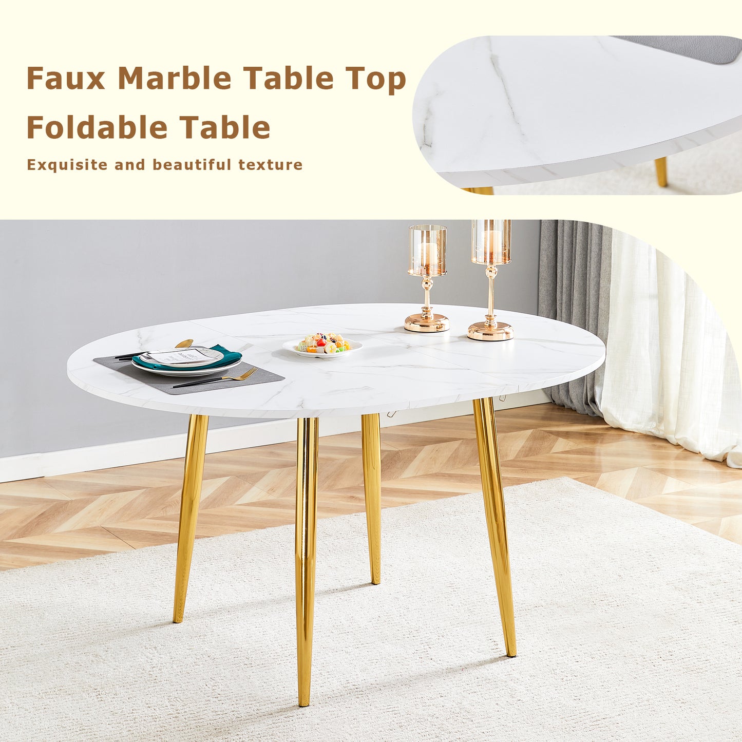 4-Person White Gold Extendable Dining Table Set