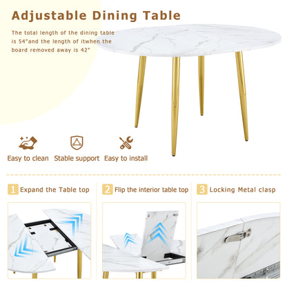 4-Person White Gold Extendable Dining Table Set