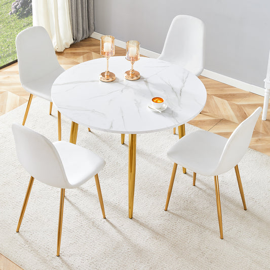 Table and chair set.Extendable MDF Dining Table.The pull-out table is ideal for a wide range of families,suitable for gatherings of different size.Paired with 4 White Chairs Made Of Linen Fabric.