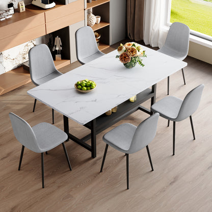 8 Person Dining Table Set with Storage Chairs Light Gray