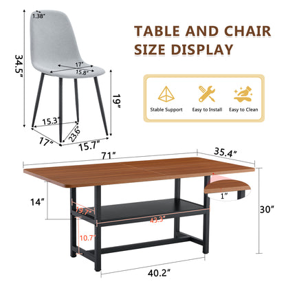 6-Person Light Gray Dining Table Set Walnut Dining Room Furniture