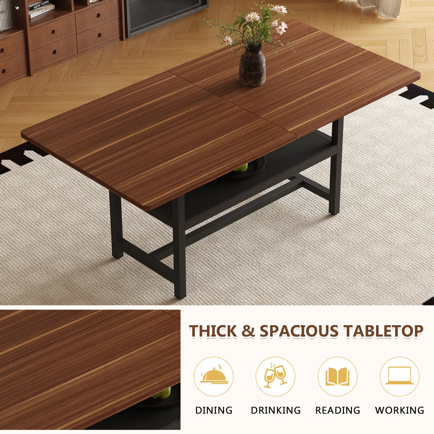 6-Person Light Gray Dining Table Set Walnut Dining Room Furniture
