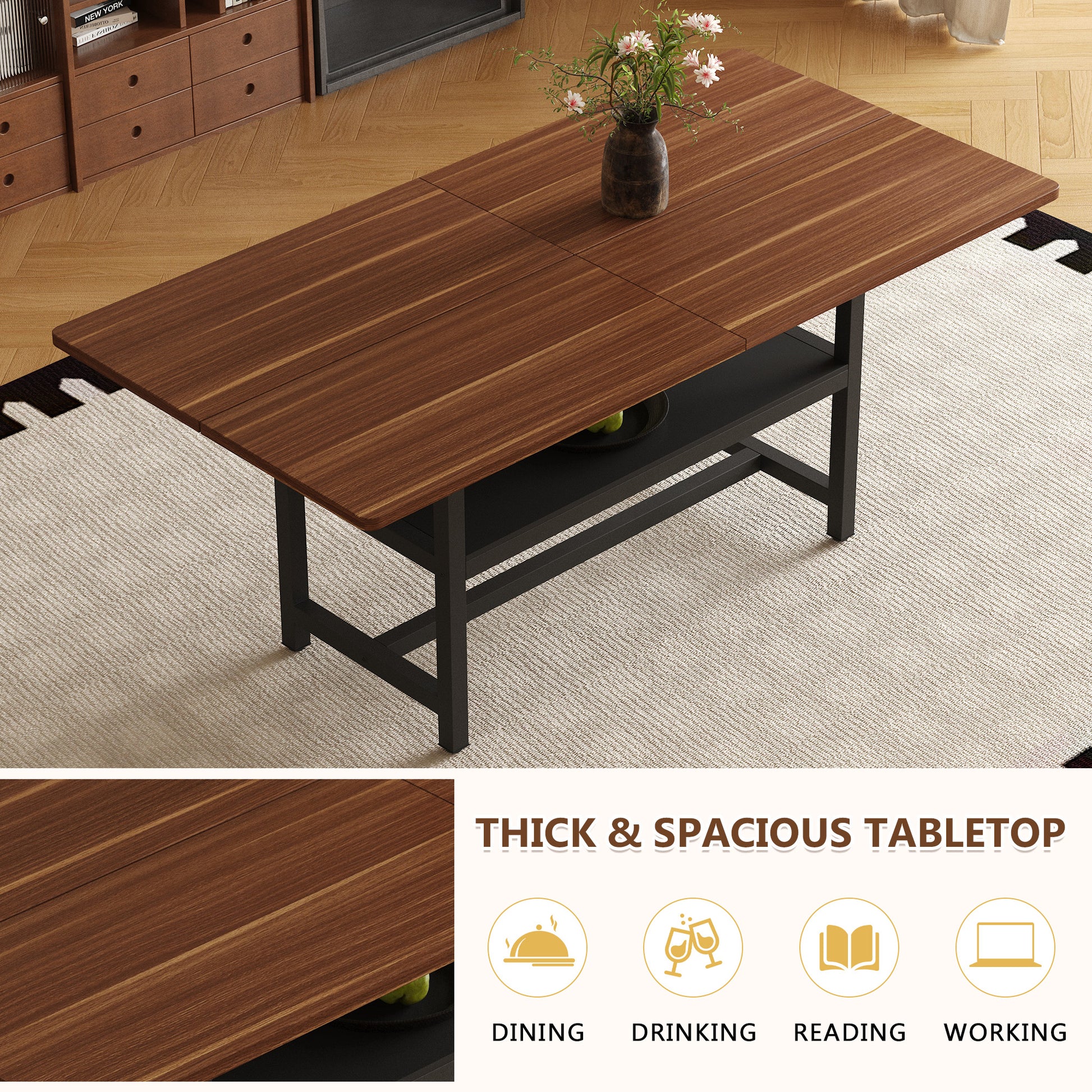 6-Person Light Gray Dining Table Set Walnut Dining Room Furniture