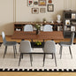 Table and chair set.71*35.4 inch fashionable walnut grain dining table, a practical choice to add color to the home.Paired with 6 Light Gray Linen-Cotton Material High Resilience Dining Chairs.