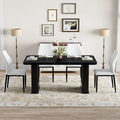 Modern Dining Set with Glass Legs, 64.5x35.4 Inch White Black