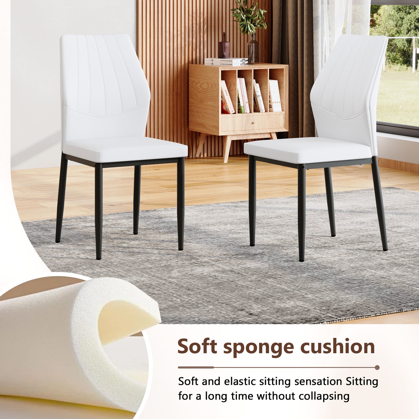 Modern Dining Set with Glass Legs, 64.5x35.4 Inch White Black