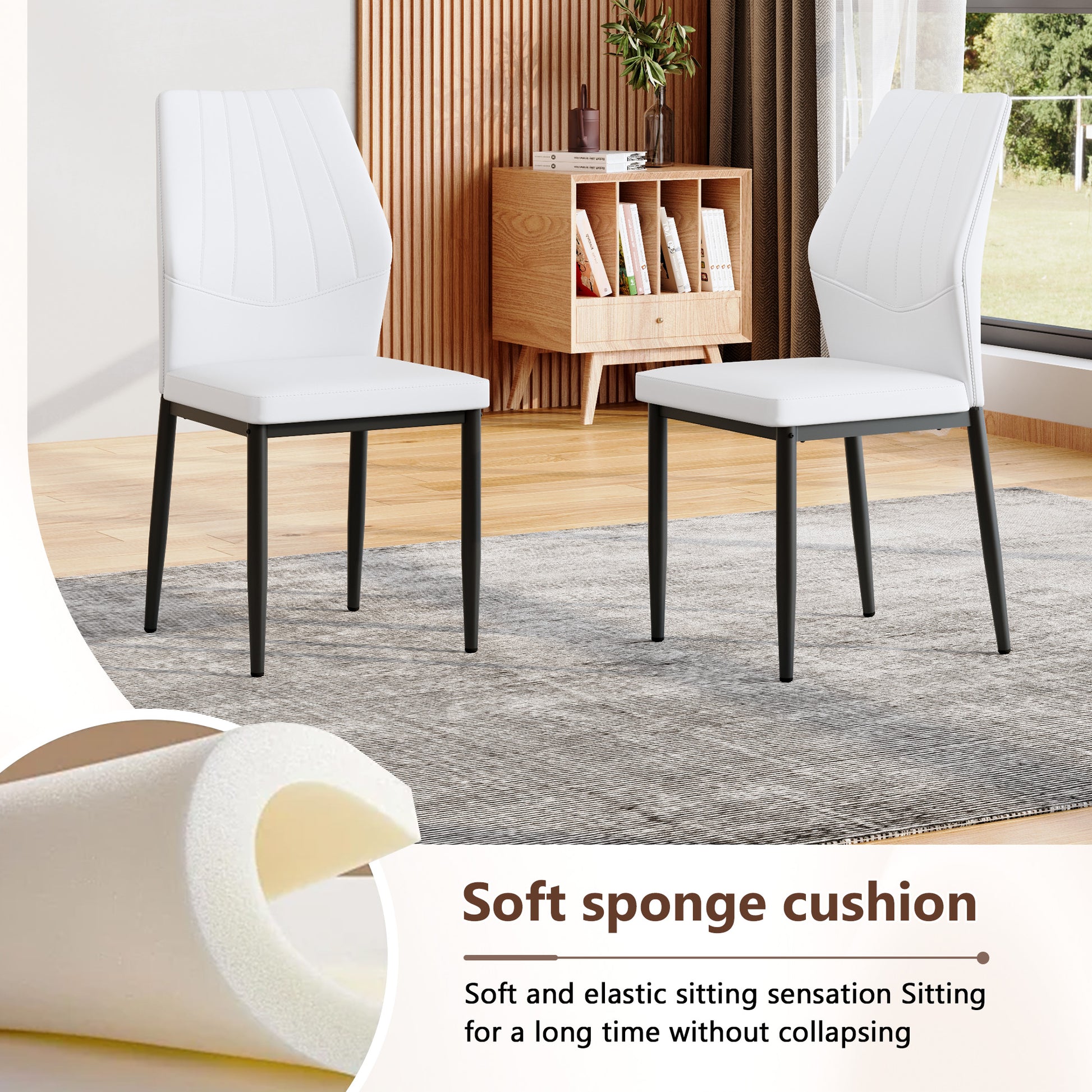 Modern Dining Set with Glass Legs, 64.5x35.4 Inch White Black