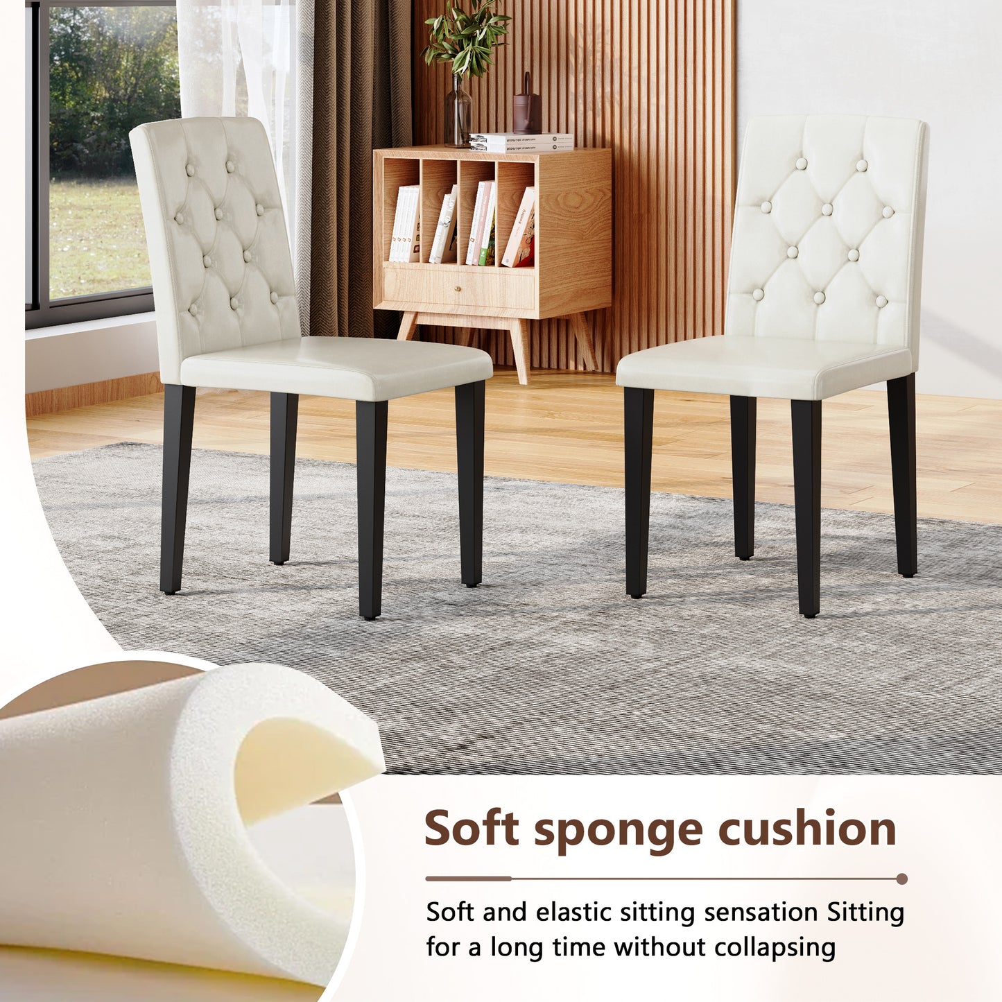 4-Person White Dining Table Set with Black Chairs