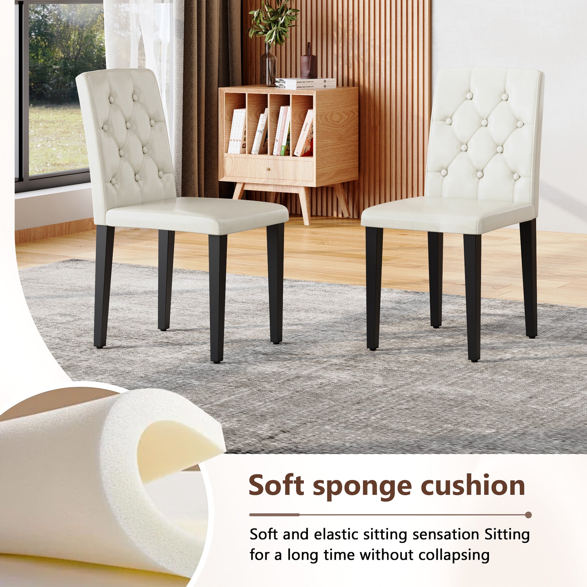4-Person White Dining Table Set with Black Chairs