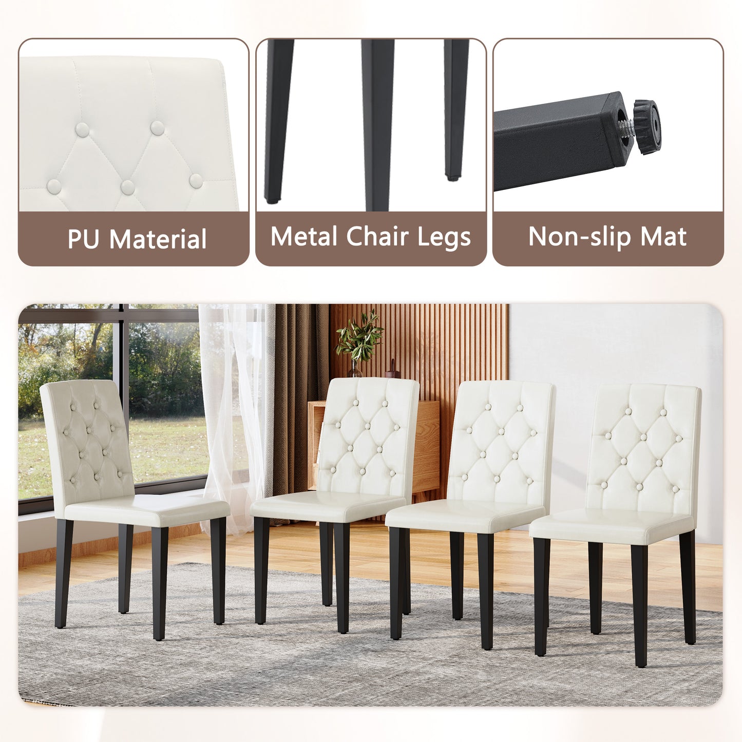 4-Person White Dining Table Set with Black Chairs
