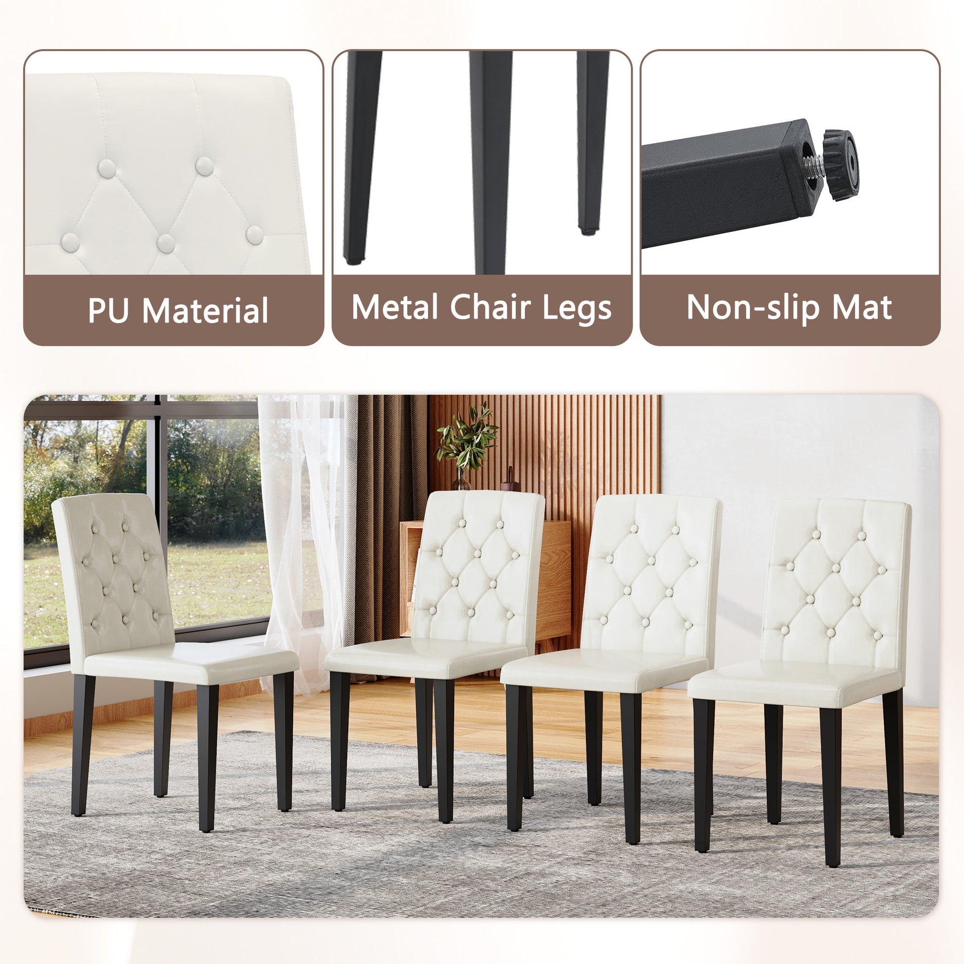 4-Person White Dining Table Set with Black Chairs