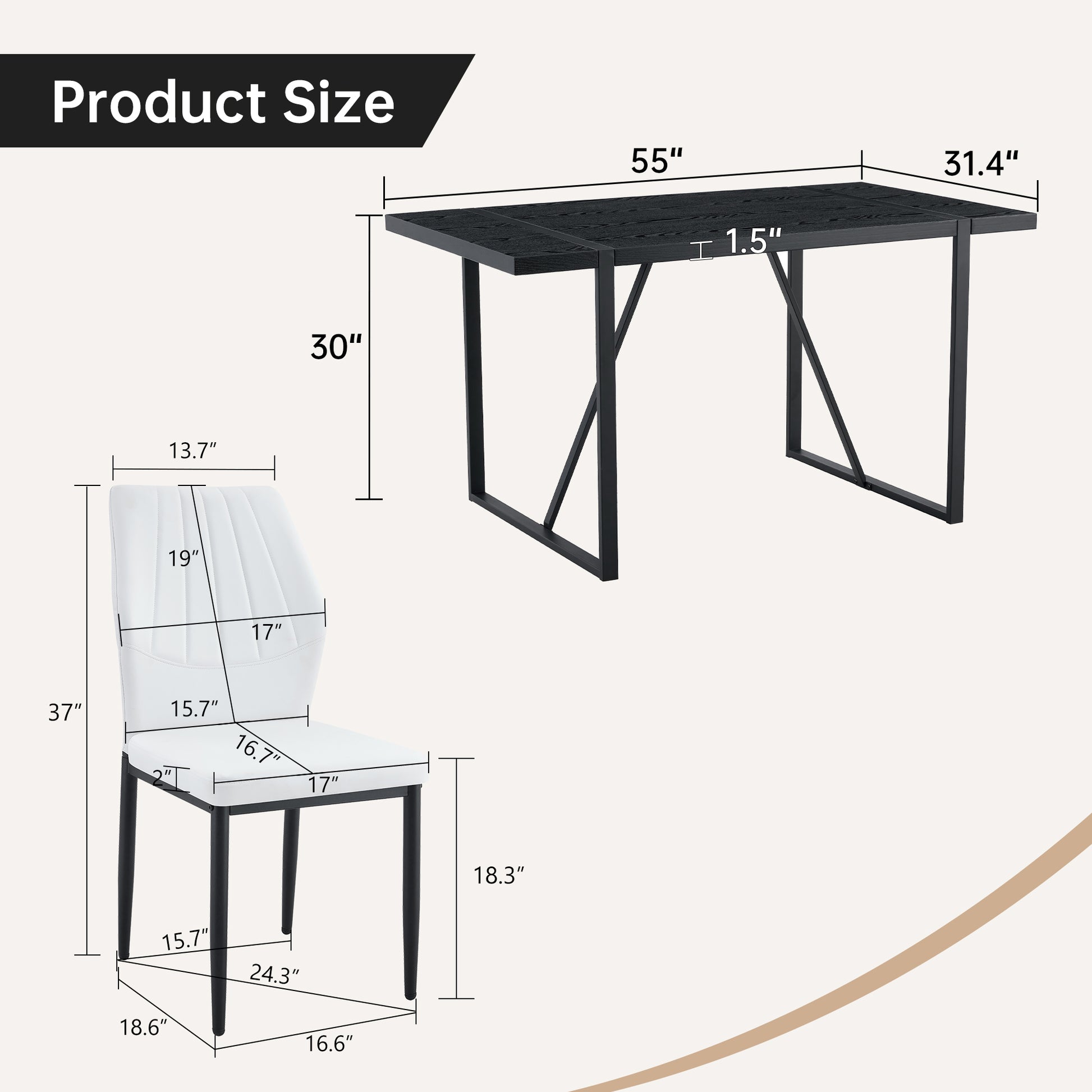 White & Black Dining Table Set - Seats 4 for Dining Room