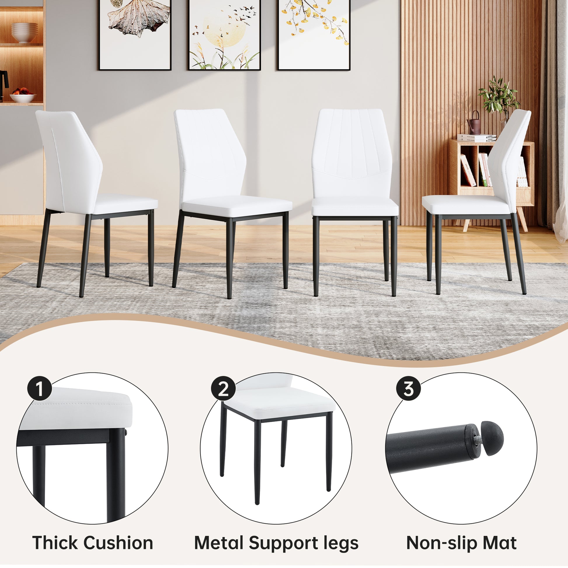 White & Black Dining Table Set - Seats 4 for Dining Room