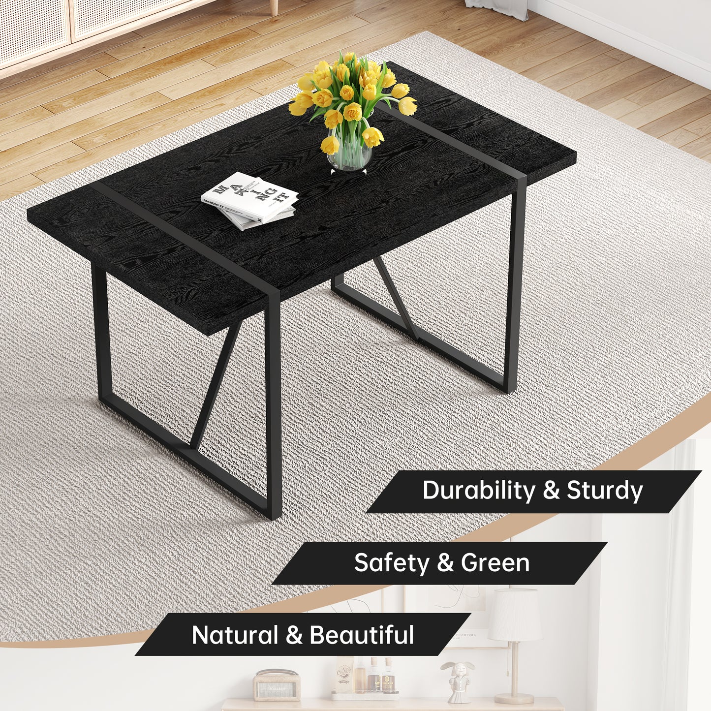 White & Black Dining Table Set - Seats 4 for Dining Room