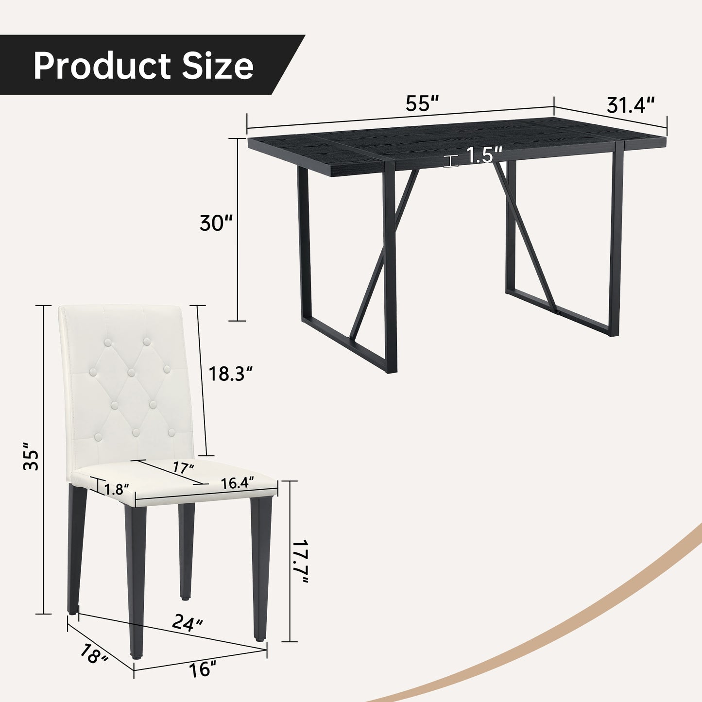 4-Person White Dining Table Set with Black Chairs