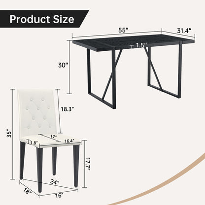 4-Person White Dining Table Set with Black Chairs