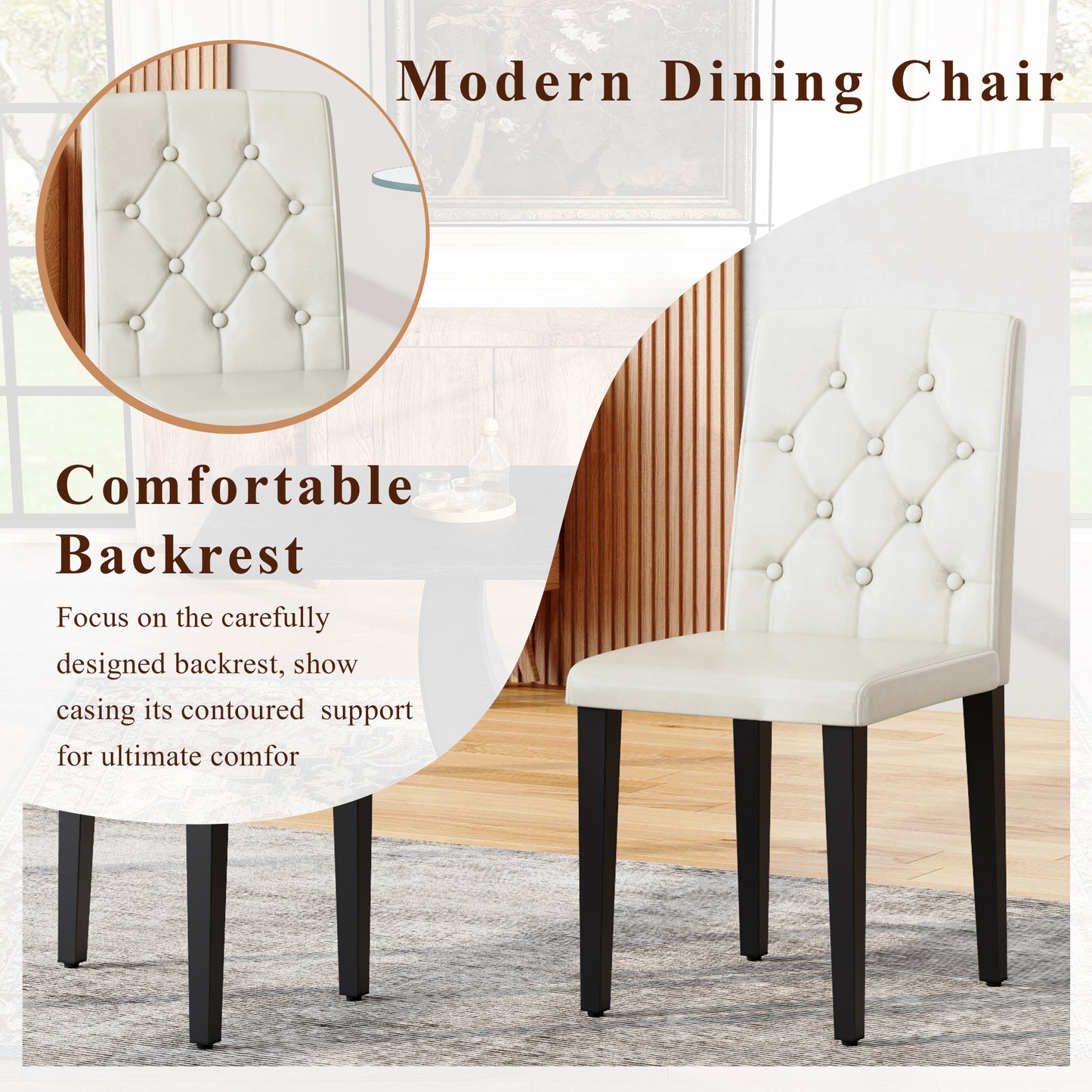 Black Wood Grain Dining Table Set - Seats 6, Modern MDF & PU Leather for Dining Room
