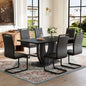 Black Wood Grain Dining Table Set for 6 people, 63" Modern MDF Dining Room Table Set .Paired with 6 Black PU chairs with Black Featuring arched black legs.Exudes A Strong Sense Of Fashion.