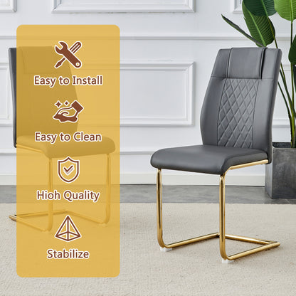 Dining Room 6 Seater Glass Dining Table with Gold Metal Legs and PU Leather Chairs