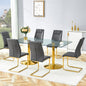 Table and chair set. 71 inch x 35.4-inch tempered glass table,Dark gray High-quality PU Chairs With Golden Arched Metal Legs, Modern Table & 6 Seater Dining Room Furniture Set for Family Gatherings.