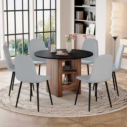 Round Dining Table Set - 42" Black MDF with Storage Chairs