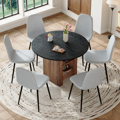 Round Dining Table Set - 42" Black MDF with Storage Chairs