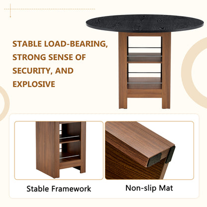 Round Dining Table Set - 42" Black MDF with Storage Chairs