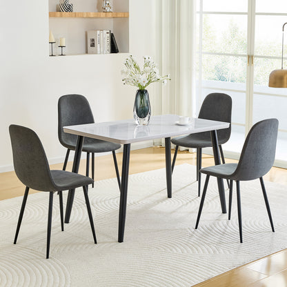 Dark Gray Dining Table Set - 4 Seats MDF Glass Tabletop