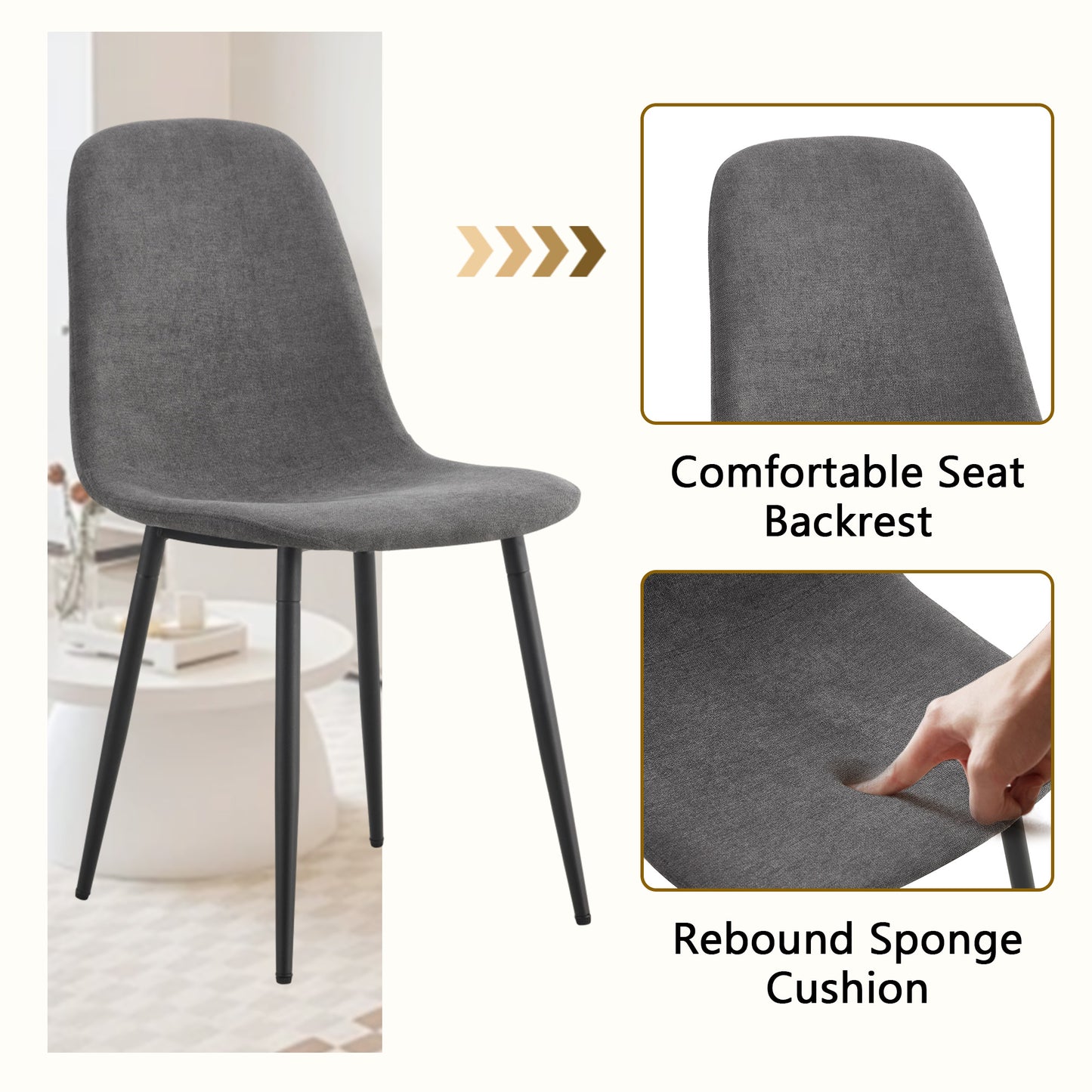 Dark Gray Dining Table Set - 4 Seats MDF Glass Tabletop