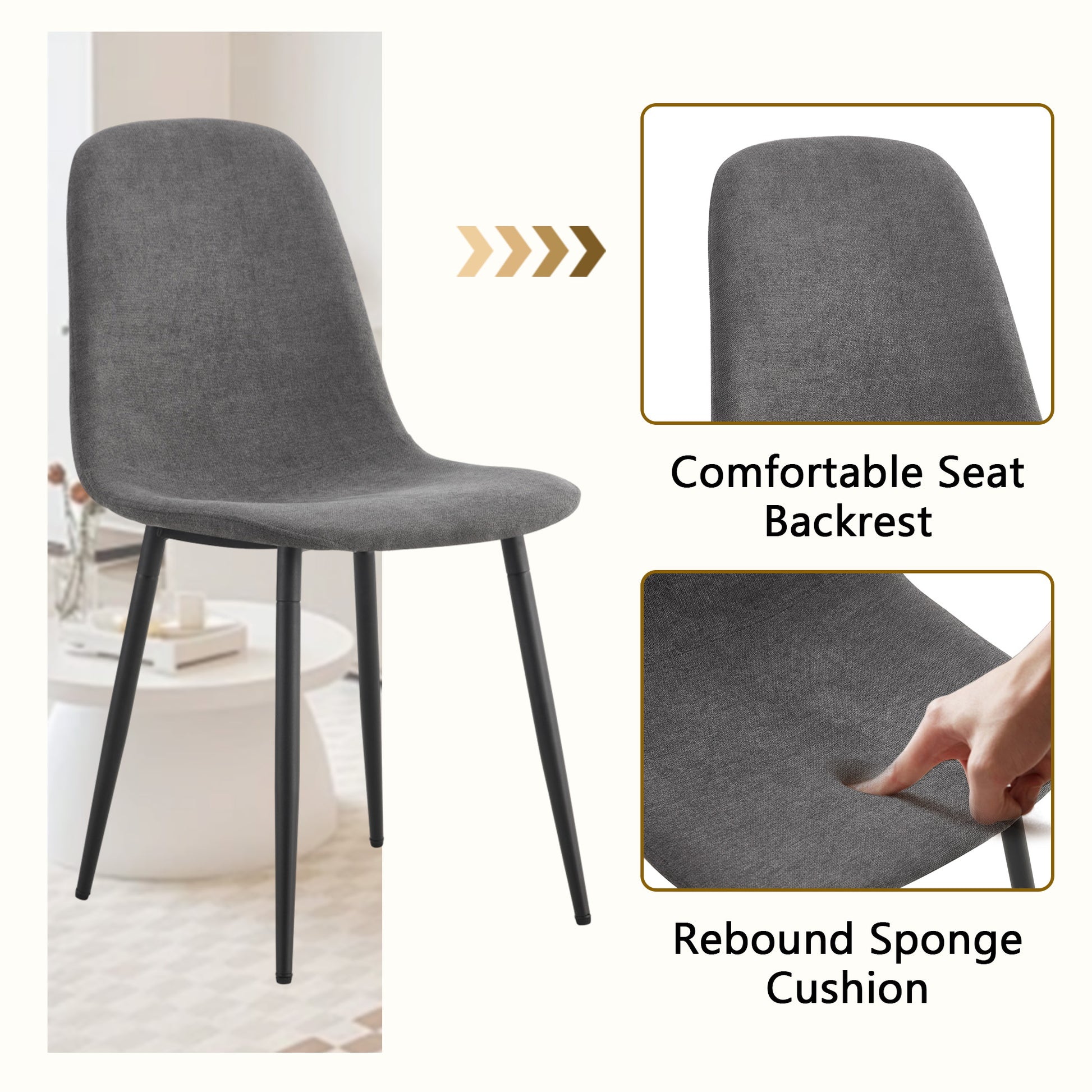 Dark Gray Dining Table Set - 4 Seats MDF Glass Tabletop