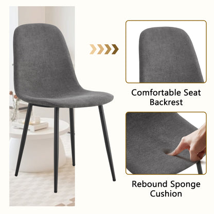 Dark Gray Dining Table Set - 4 Seats MDF Glass Tabletop