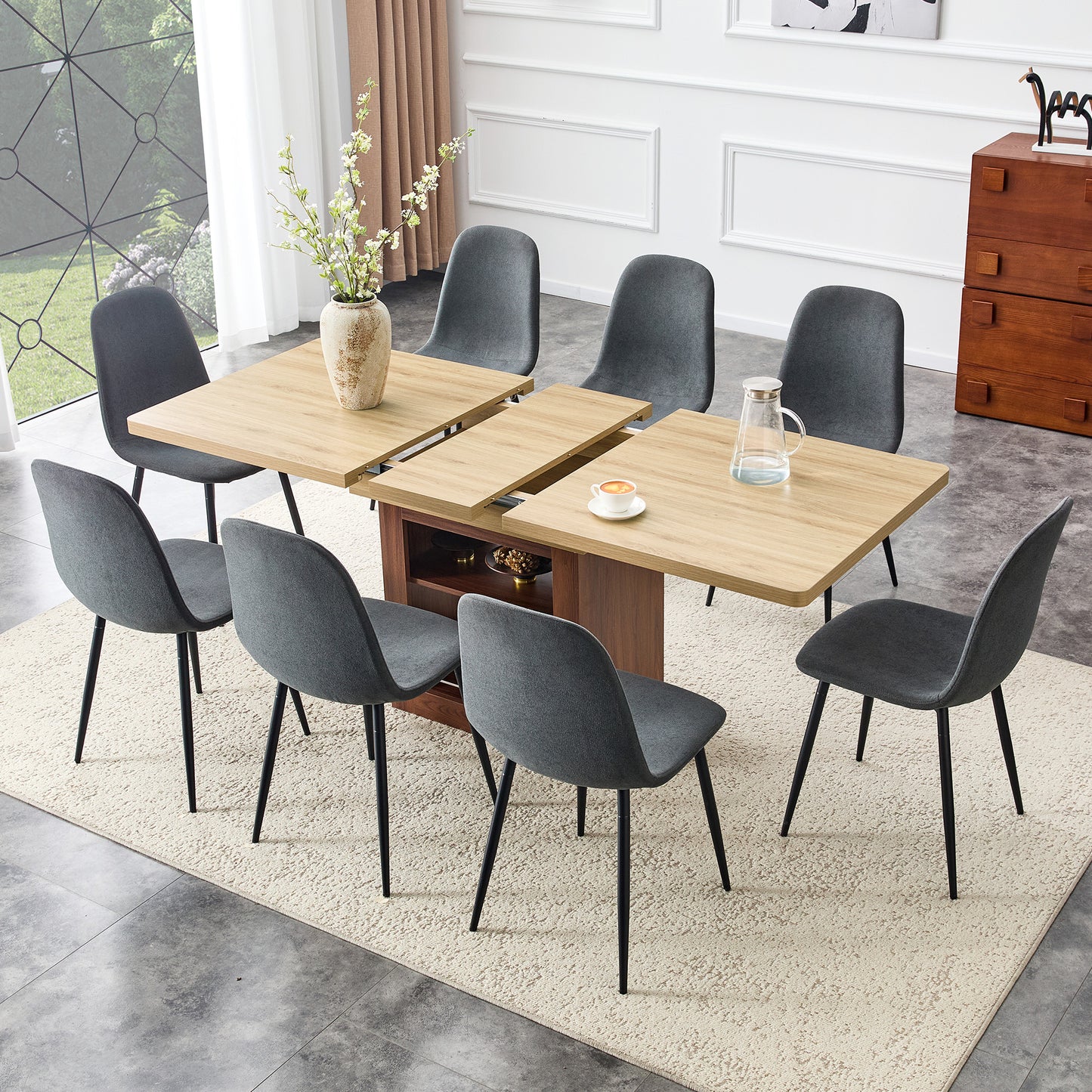 Telescopic Dining Table with Storage for Kitchen and Dining Rooms