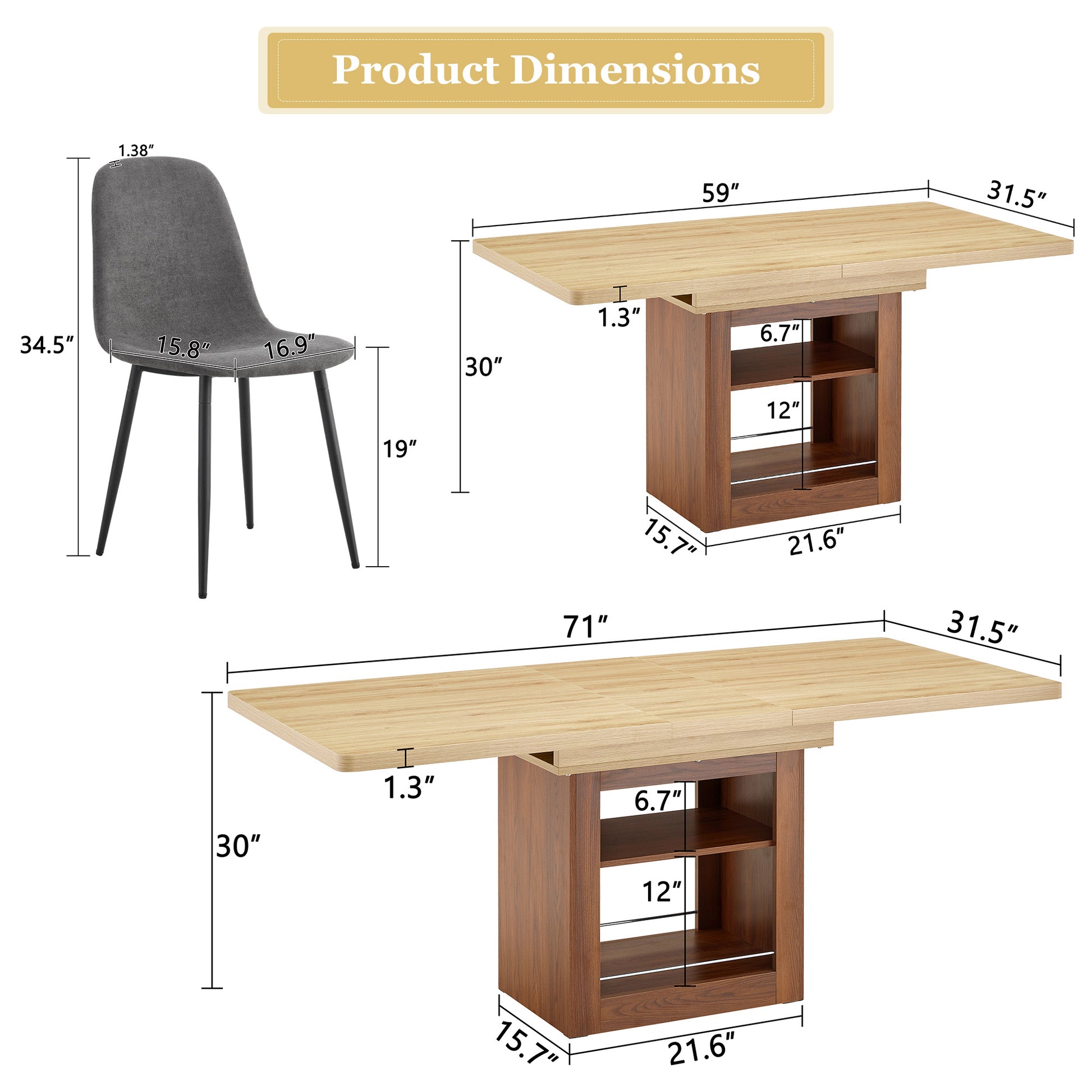 Telescopic Dining Table with Storage for Kitchen and Dining Rooms