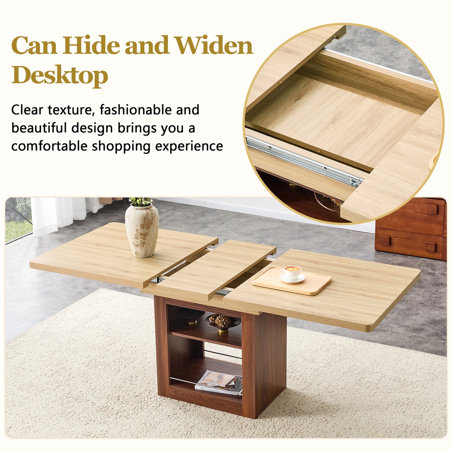 Telescopic Dining Table with Storage for Kitchen and Dining Rooms