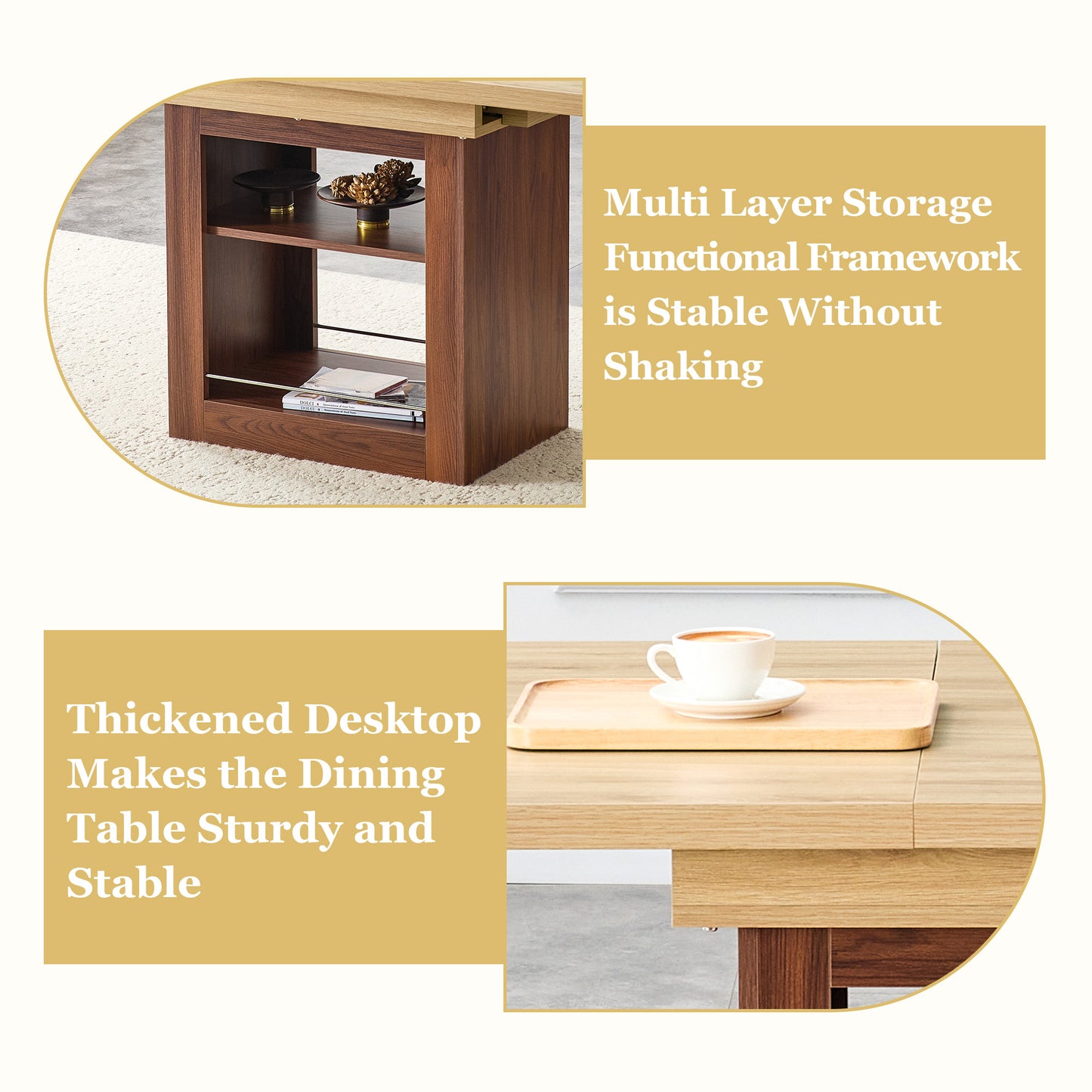 Telescopic Dining Table with Storage for Kitchen and Dining Rooms