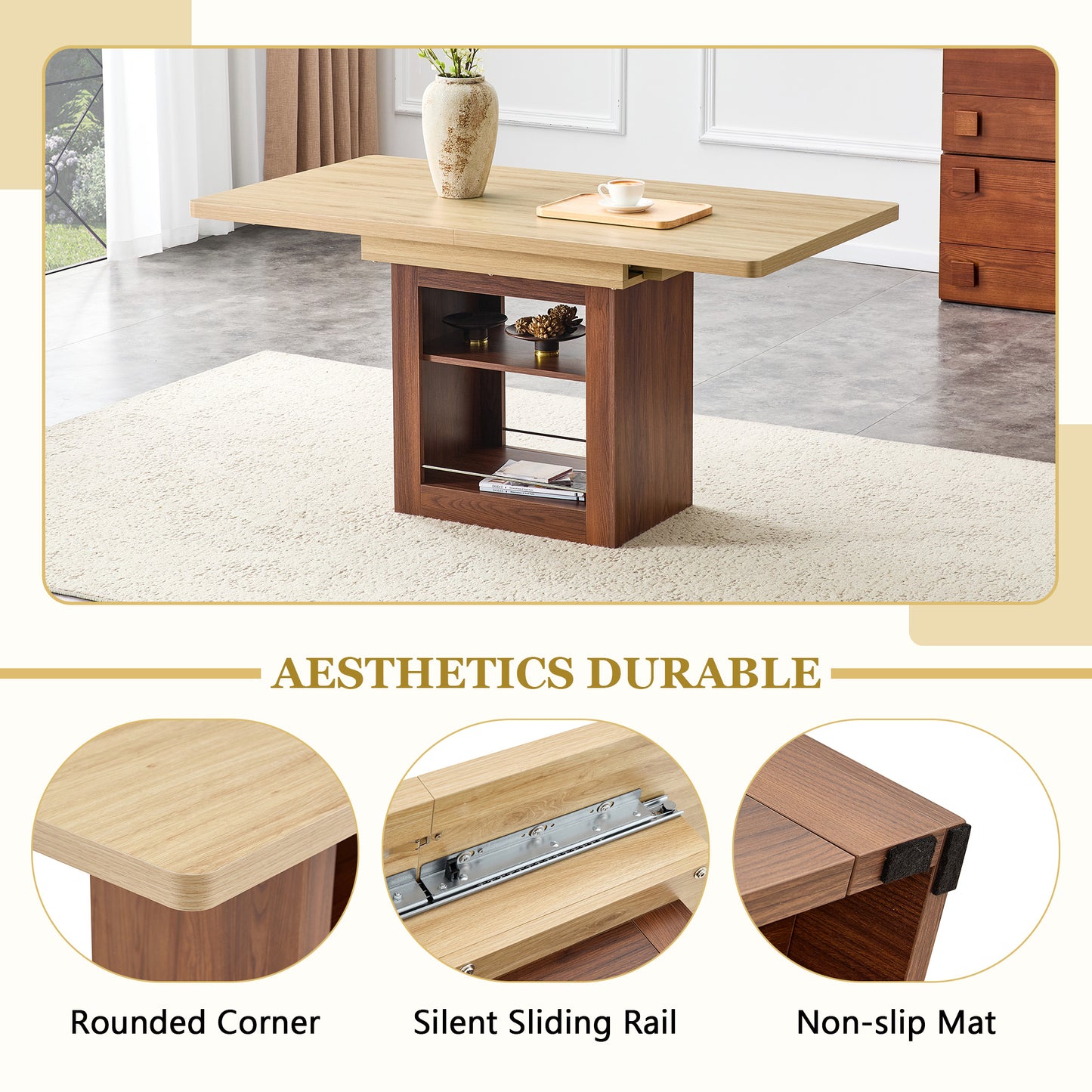 Telescopic Dining Table with Storage for Kitchen and Dining Rooms