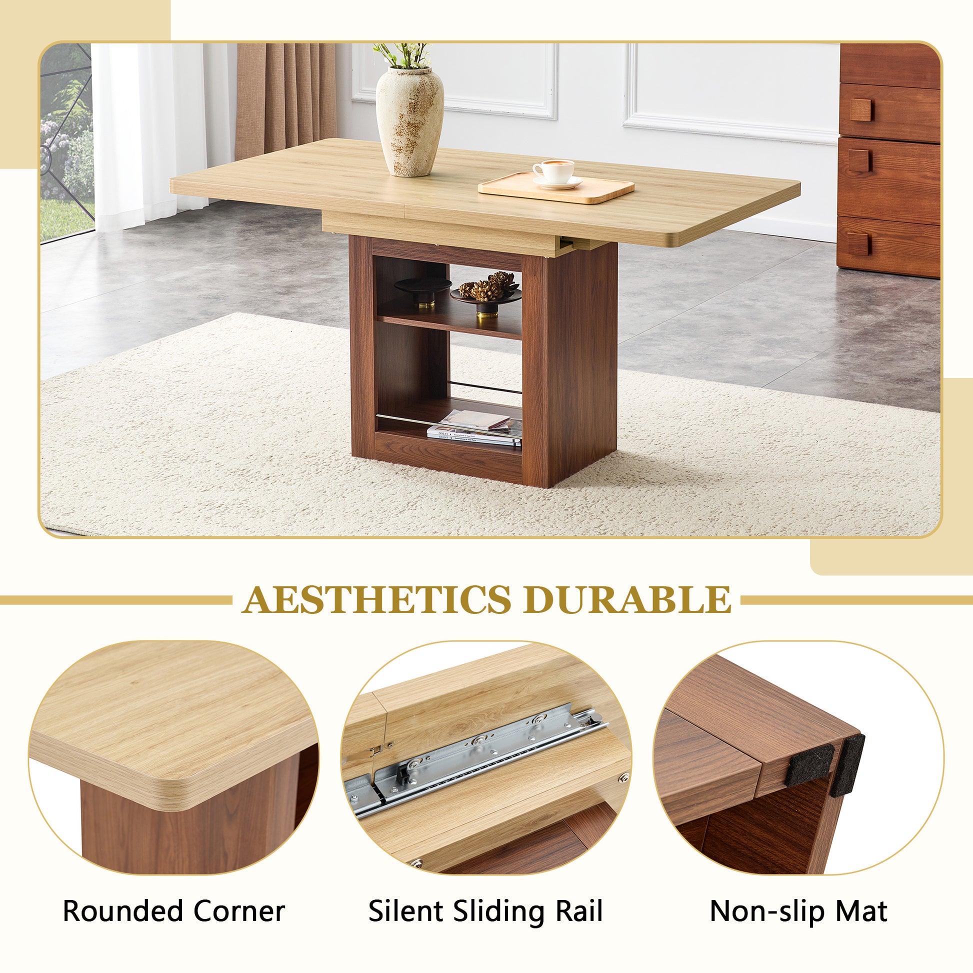 Telescopic Dining Table with Storage for Kitchen and Dining Rooms
