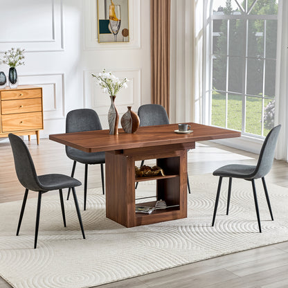 Expandable Dining table and chair set, 59-71 inch pull-out MDF table.Paired With 4 Dark Gray Linen-Cotton Material chairs, modern light luxury restaurant furniture.Suitable for restaurants, kitchens,