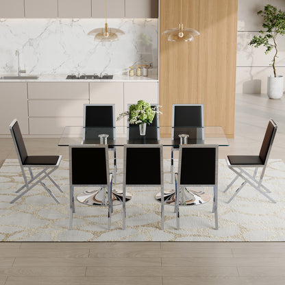 8 Person Glass Dining Table Set Black Silver