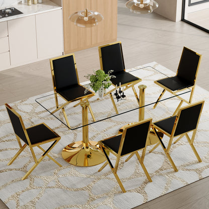 6-Person Black Gold Glass Dining Table Set