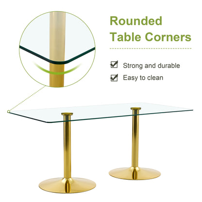 6-Person Black Gold Glass Dining Table Set