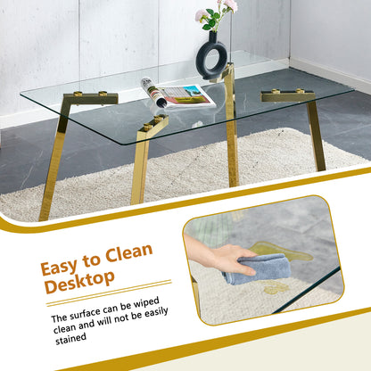 4-Person Black Gold Glass Dining Table Set