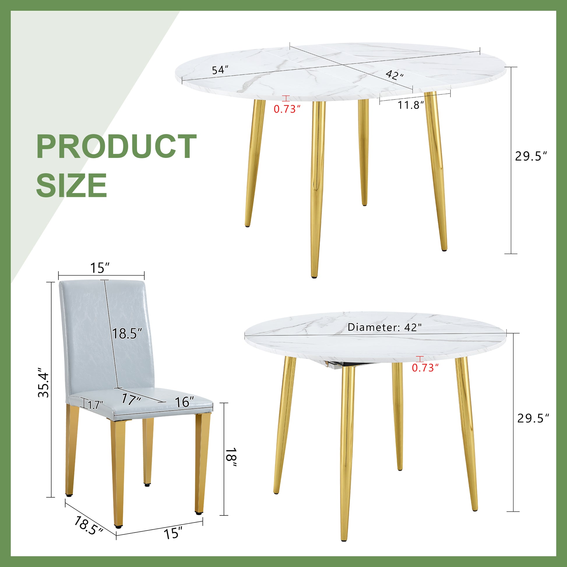 Extendable Round Dining Table with Gold Metal Legs and PU Leather Seats