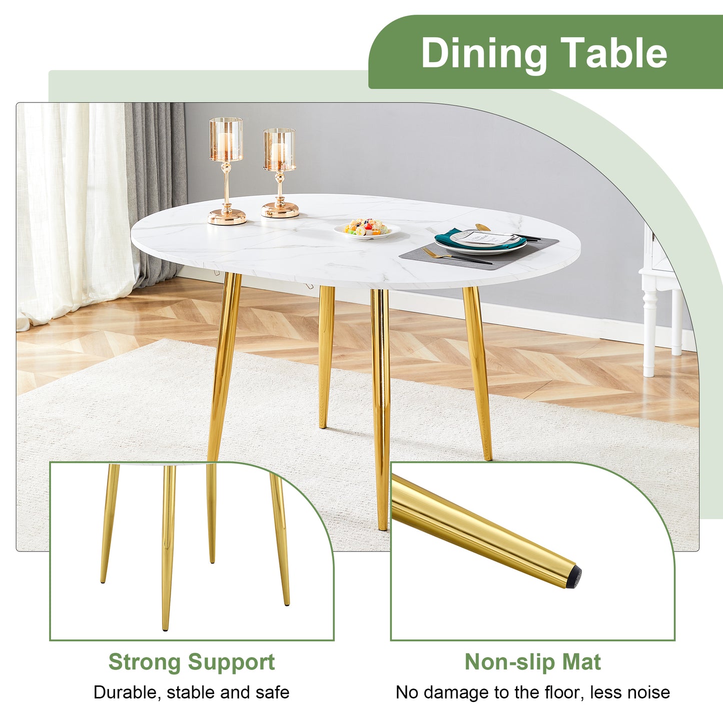 Extendable Round Dining Table with Gold Metal Legs and PU Leather Seats