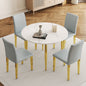 Table and chair set.Extendable MDF Dining Table.Paired with 4 light gray PU dining chairs.The pull-out table is ideal for a wide range of families,suitable for gatherings of different size.