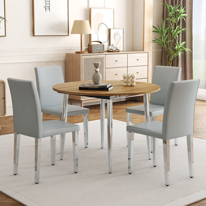 Expandable Dining Table Set - 4 Chairs, Light Gray for Dining Room