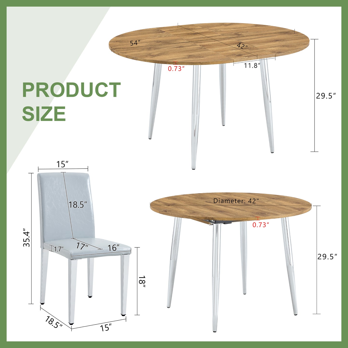 Expandable Dining Table Set - 4 Chairs, Light Gray for Dining Room