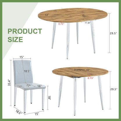 Expandable Dining Table Set - 4 Chairs, Light Gray for Dining Room