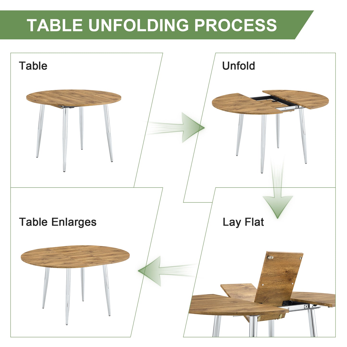 Expandable Dining Table Set - 4 Chairs, Light Gray for Dining Room