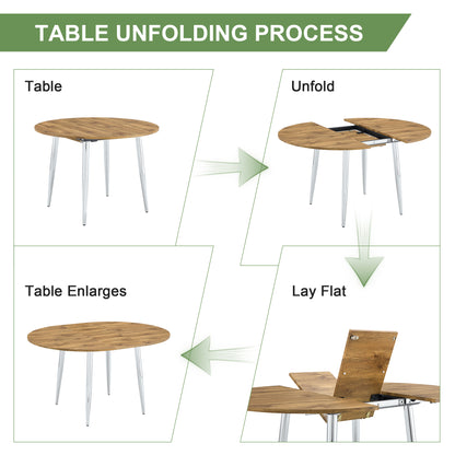 Expandable Dining Table Set - 4 Chairs, Light Gray for Dining Room